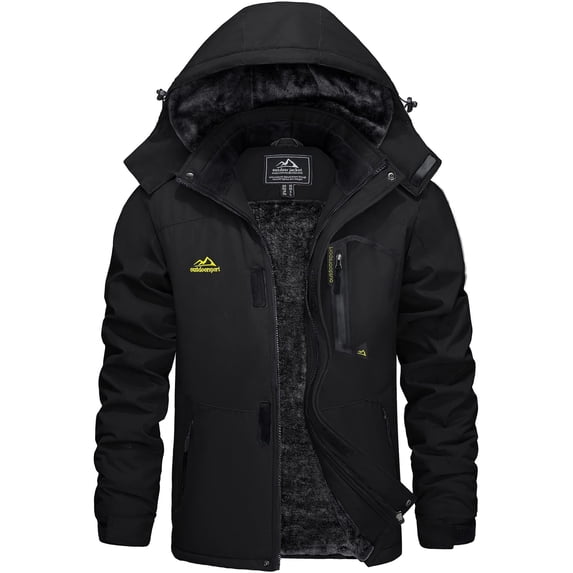 TACVASEN Men's Winter Waterproof Ski Jackets with Hooded Windproof Fleece Warm Snow Coat with Multi-Pockets For Hiking and Snowboarding ,Black,XL