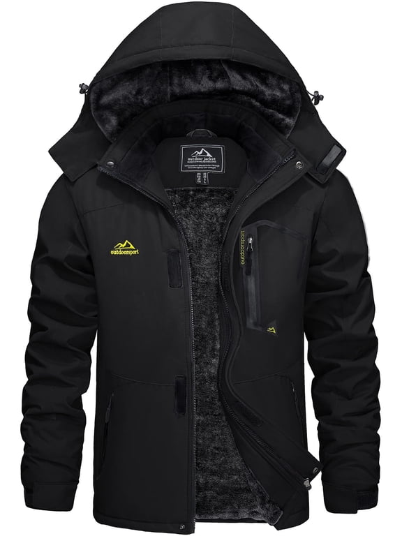 Men's Winter Waterproof Ski Jackets with Hooded Windproof Fleece Warm Snow Coat with Multi-Pockets For Hiking and Snowboarding ,Black,XL
