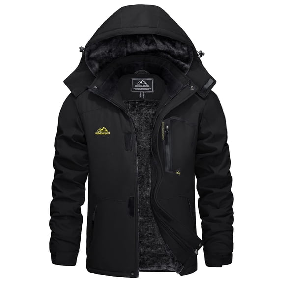 TACVASEN Men's Winter Waterproof Ski Jackets with Hooded Windproof Fleece Warm Snow Coat with Multi-Pockets For Hiking and Snowboarding ,Black,XL
