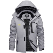 Men's Winter Waterproof Ski Jackets with Hooded Windproof Fleece Warm Snow Coat with Multi-Pockets For Hiking and Snowboarding ,Light Gray,2XL