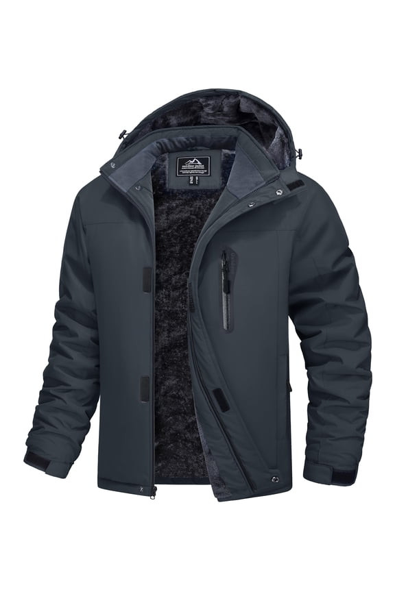 Men's Winter Jackets Ski Snow Waterproof with Hood Warm Fleece Hiking Fishing Coats Dark Gray M