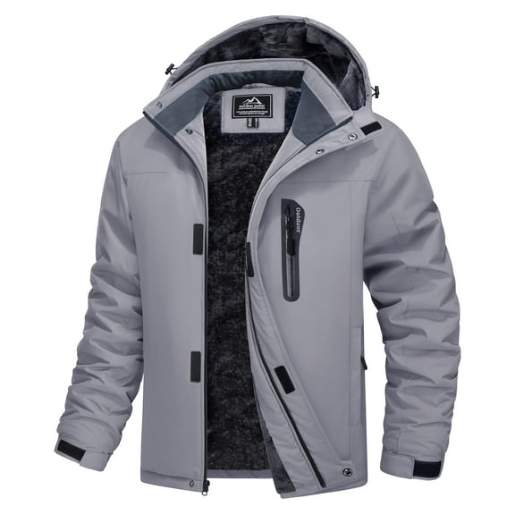 TACVASEN Men's Winter Jackets Ski Snow Waterproof with Hood Warm Fleece Hiking Fishing Coats Light Gray M