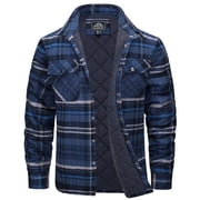 TACVASEN Mens Winter Quilted Lined Warm Coat Button Down Plaid Flannel Shirt Jacket Blue Grey 2XL