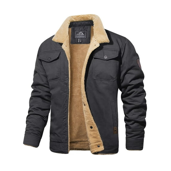TACVASEN Men's Winter Sherpa Lined Jacket Warm Trucker Coat Multi Pocket Dark Gray 2XL