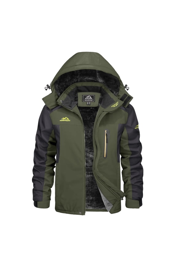 Men's Winter Ski Jackets Heveyweight Waterproof Fleece Mountain Jacket Windproof Warm Coat with Hooded Snowboard Insulated Jacket Parka Raincoat with Multi-Pockets for Hiking Walking Skiing