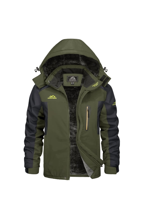 Men's Winter Ski Jackets Heveyweight Waterproof Fleece Mountain Jacket Windproof Warm Coat with Hooded Snowboard Insulated Jacket Parka Raincoat with Multi-Pockets for Hiking Walking Skiing