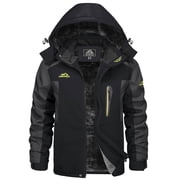 TACVASEN Mens Winter Ski Snow Jackets Heavyweight Waterproof Warm Fleece Hiking Coat with Hood Multi-Pockets Black Gray XL