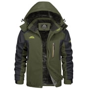 Men's Winter Ski Snow Jackets Heavyweight Waterproof Warm Fleece Hiking Coat with Hood Multi-Pockets Army Green L