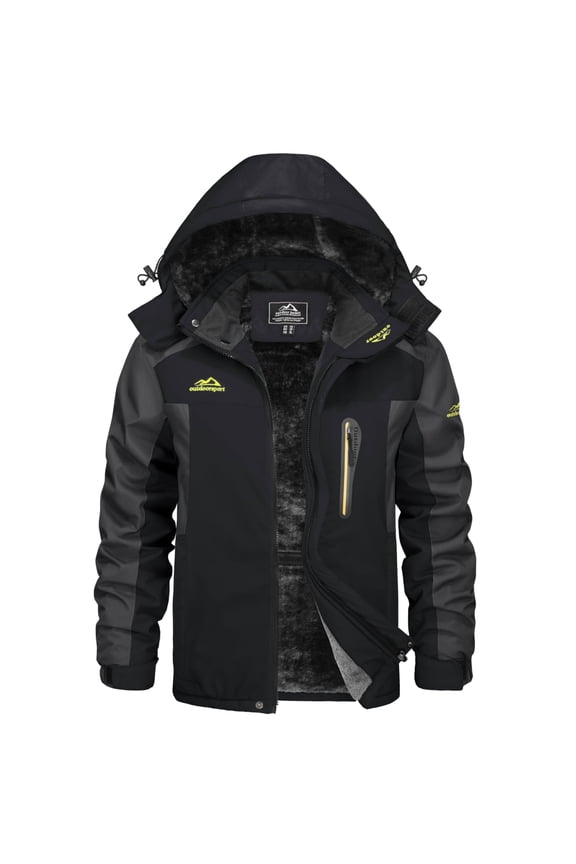 Men's Winter Ski Jackets Heveyweight Waterproof Fleece Mountain Jacket Windproof Warm Coat with Hooded Snowboard Insulated Jacket Parka Raincoat with Multi-Pockets for Hiking Walking Skiing