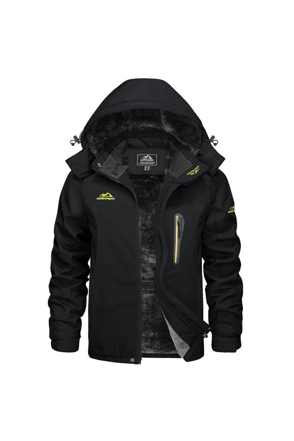 Men's Winter Ski Jackets Heveyweight Waterproof Fleece Mountain Jacket Windproof Warm Coat with Hooded Snowboard Insulated Jacket Parka Raincoat with Multi-Pockets for Hiking Walking Skiing