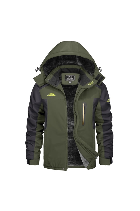 Men's Winter Ski Jackets Heveyweight Waterproof Fleece Mountain Jacket Windproof Warm Coat with Hooded Snowboard Insulated Jacket Parka Raincoat with Multi-Pockets for Hiking Walking Skiing