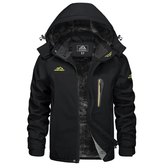 TACVASEN Men's Winter Ski Snow Jackets Heavyweight Waterproof Warm Fleece Hiking Coat with Hood Multi-Pockets Black XL