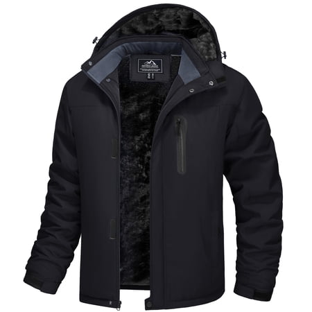 TACVASEN Men's Winter Ski Snow Outdoor Jacket Waterproof Thick Warm Fleece Lined Coats Black L
