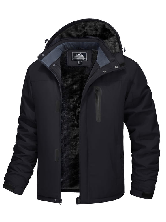Men's Winter Ski Snow Outdoor Jacket Waterproof Thick Warm Fleece Lined Coats Black M