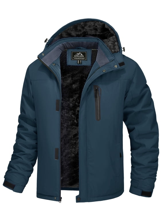 Men's Winter Ski Snow Outdoor Jacket Waterproof Thick Warm Fleece Lined Coats Denim Blue L