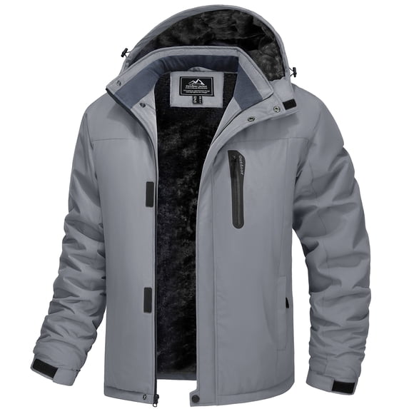 TACVASEN Men's Winter Ski Snow Outdoor Jacket Waterproof Thick Warm Fleece Lined Coats Light Gray 2XL
