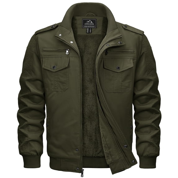 TACVASEN Men's Winter Warm Fleece Lined Jacket Thicken Windbreaker Cargo Coat with 7 Pockets Casual Work Field Outwear Army Green XL