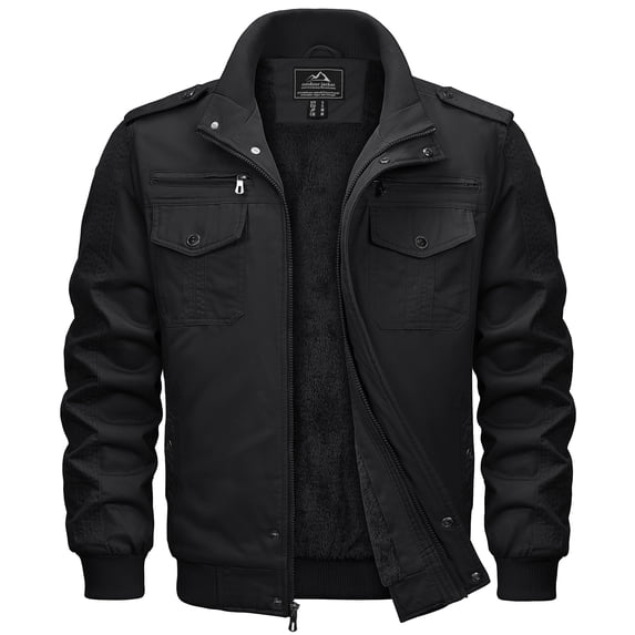 TACVASEN Men's Winter Warm Fleece Lined Jacket Thicken Windbreaker Cargo Coat with 7 Pockets Casual Work Field Outwear Blcak 2XL