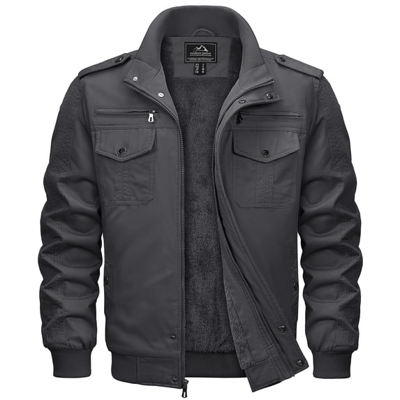 TACVASEN Men's Winter Warm Fleece Lined Jacket Thicken Windbreaker Cargo Coat with 7 Pockets Casual Work Field Outwear Dark Gray M