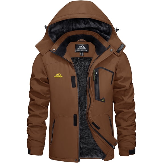 TACVASEN Men's Winter Waterproof Ski Jackets with Hooded Windproof Fleece Warm Snow Coat with Multi-Pockets For Hiking and Snowboarding Coffee S