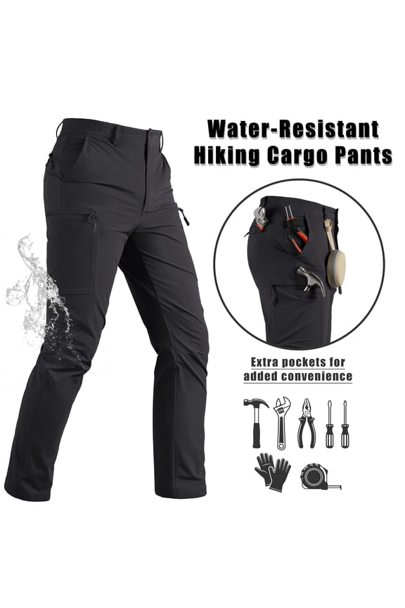 Men's Tactical Cargo Pants Quick Dry Water Resistant Lightweight Stretch 6 Pockets Outdoor Hiking Pants,Black,32