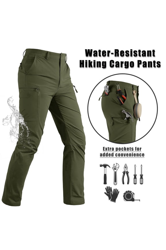 Men's Tactical Cargo Pants Quick Dry Water Resistant Lightweight Stretch 6 Pockets Outdoor Hiking Pants,Green,32