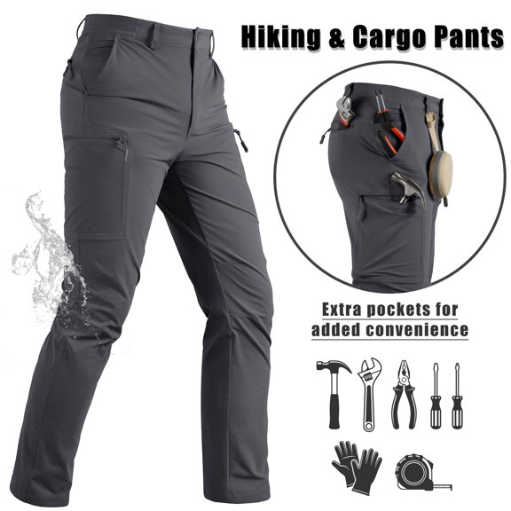 TACVASEN Men's Water Resistant Outdoor Hiking Pants Lightweight Quick Dry 6 Pockets Cargo Pants,Dark Gray,32
