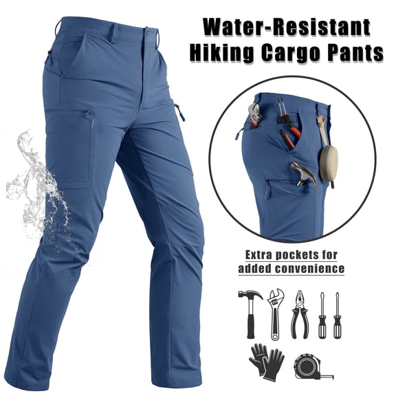 KEFITEVD Men's Tactical Cargo Pants Quick Dry Water Resistant Lightweight Stretch 6 Pockets Outdoor Hiking Pants,Blue Gray,36