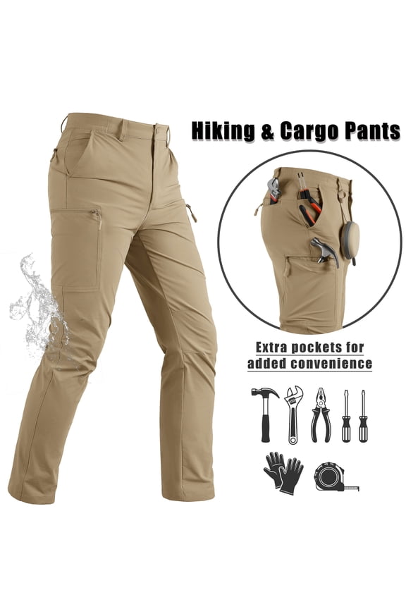 Men's Water Resistant Outdoor Hiking Pants Lightweight Quick Dry 6 Pockets Cargo Pants,Khaki,40