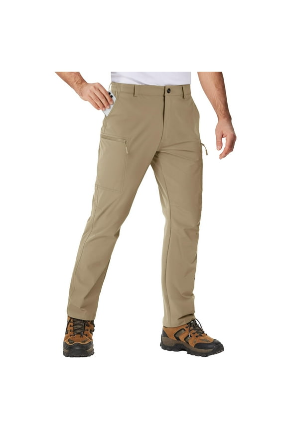 Men's Water Resistant Outdoor Hiking Pants Lightweight Quick Dry 6 Pockets Cargo Pants,Khaki,32