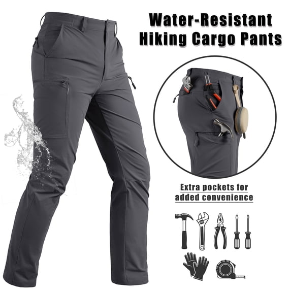 KEFITEVD Men's Tactical Cargo Pants Quick Dry Water Resistant Lightweight Stretch 6 Pockets Outdoor Hiking Pants,Blue Gray,36