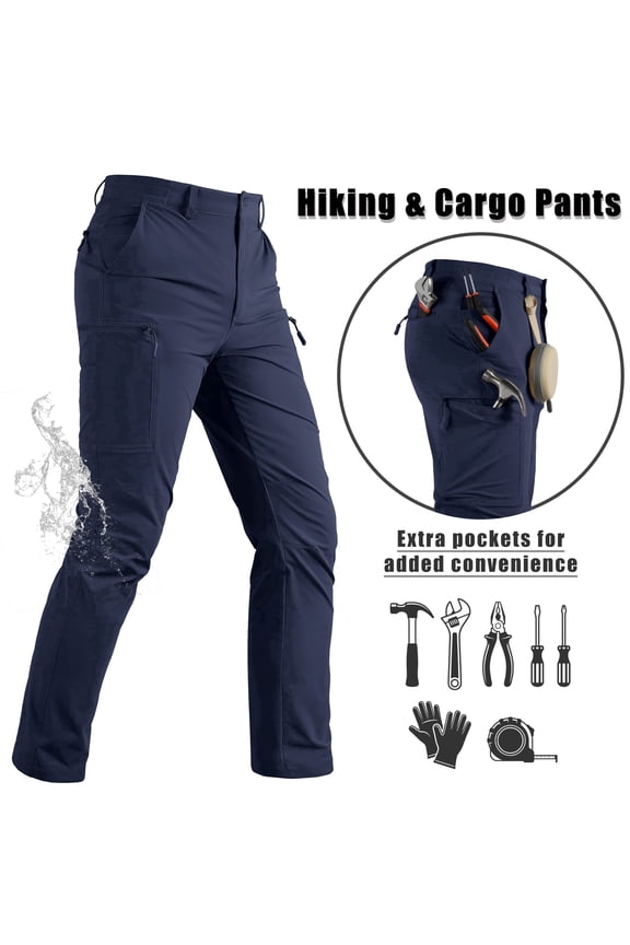 Men's Quick Dry Outdoor Hiking Pants Lightweight Water Resistant 6 Pockets Ripstop Stretch Cargo Pants,Blue Gray,36
