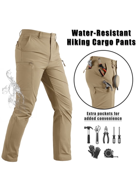 Men's Cargo Pants Quick Dry Water Resistant Lightweight Stretch 6 Pockets Outdoor Hiking Pants,Khaki,30