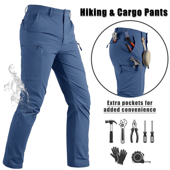 TACVASEN Men's Water Resistant Outdoor Hiking Pants Lightweight Quick Dry 6 Pockets Cargo Pants,Blue Gray,32
