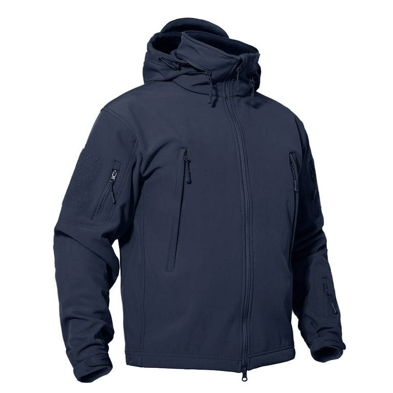 TACVASEN Mens Army Softshell Hooded Fleece Jacket Coat Navy XL