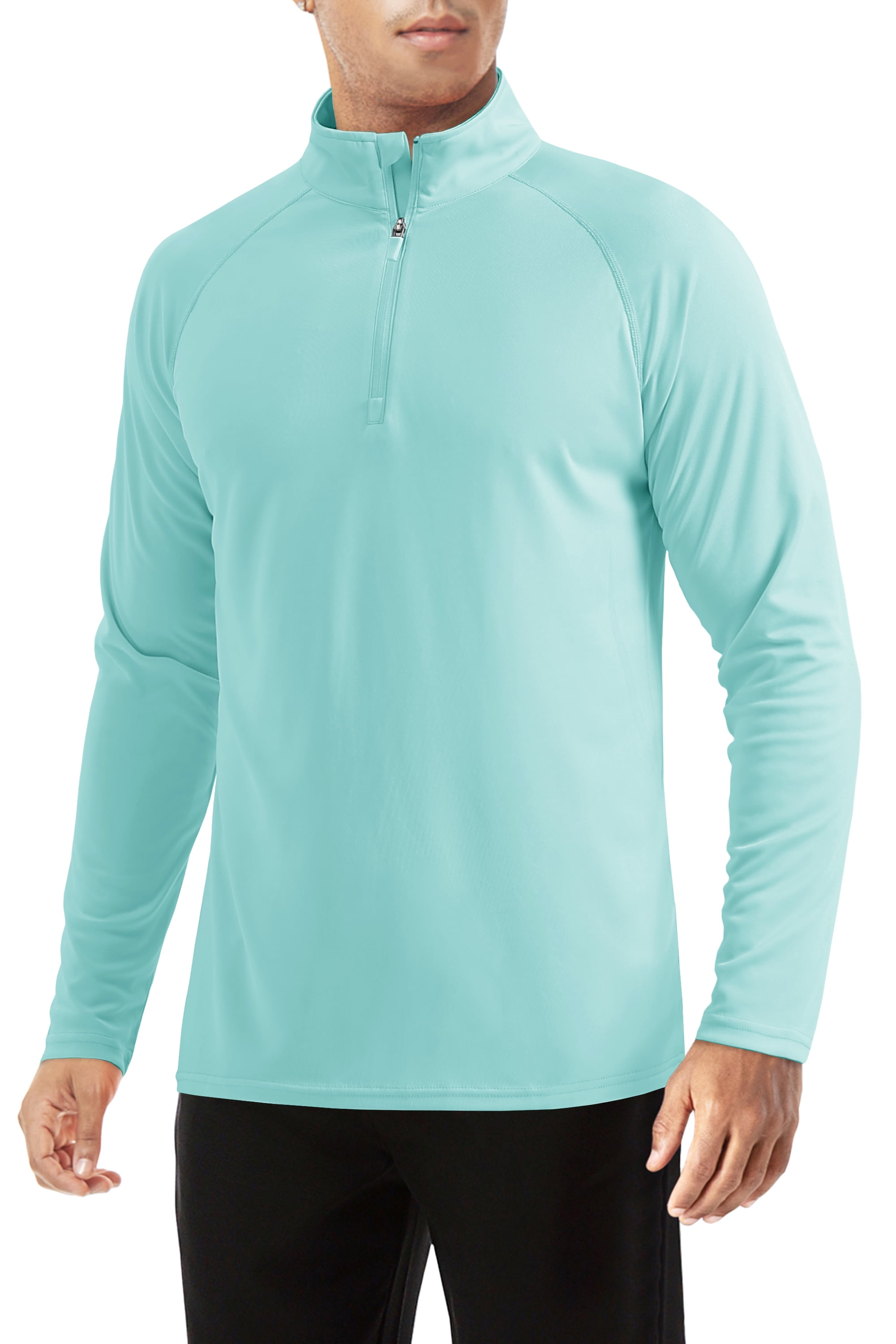CRYSULLY Men's Lightweight Polyester Apparel Quarter Zip Pullover Summer  Outdoor Beach 50+ Sun Shirt Azure