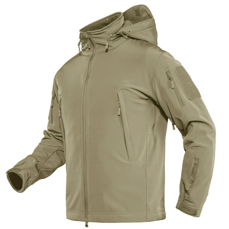 TACVASEN Mens Hiking Hooded Warm Fleece Jacket Coat Khaki XL