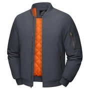 TACVASEN Mens Winter Windbreaker Casual Jacket Long Sleeves Classic Sports Work Coat Full Zip Padded Outwear, Dark Gray, M
