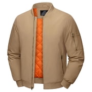 TACVASEN Mens Winter Windbreaker Casual Jacket Long Sleeves Classic Sports Work Coat Full Zip Padded Outwear, Khaki, 2XL