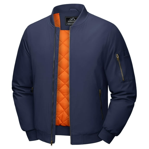 TACVASEN Mens Jackets Zip Pockets Bomber Elastic Cuffs Sportswear Fall Thicken Coat Navy L