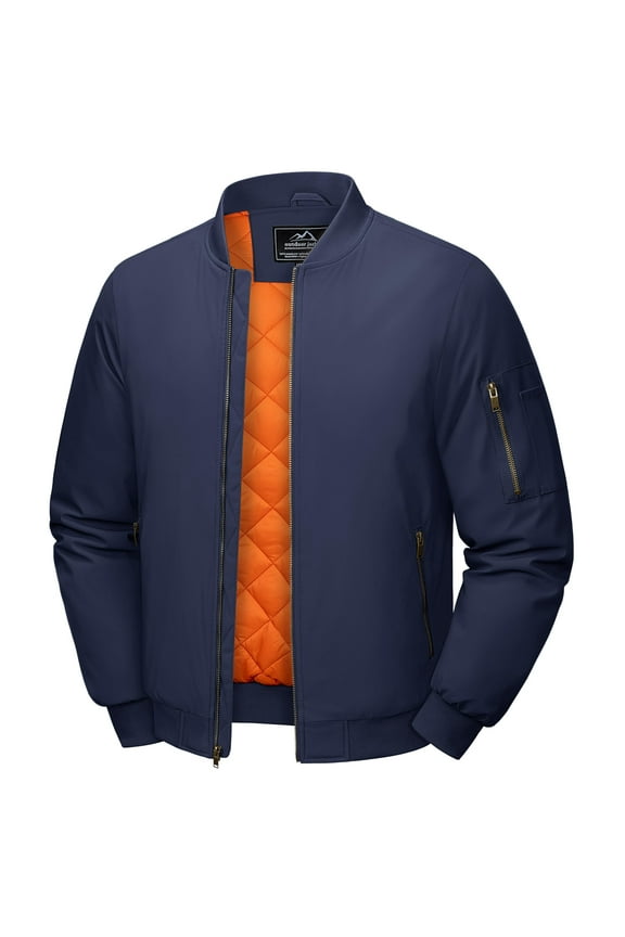 Mens Jackets Zip Pockets Bomber Sportswear Fall Thicken Coat Navy 2XL