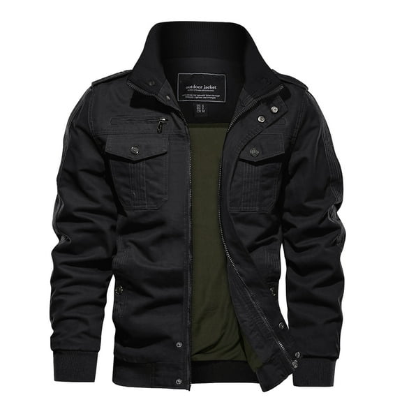 TACVASEN Mens Lightweight Casual Jacket Windproof Outdoor Coat Working Jacket Balck L