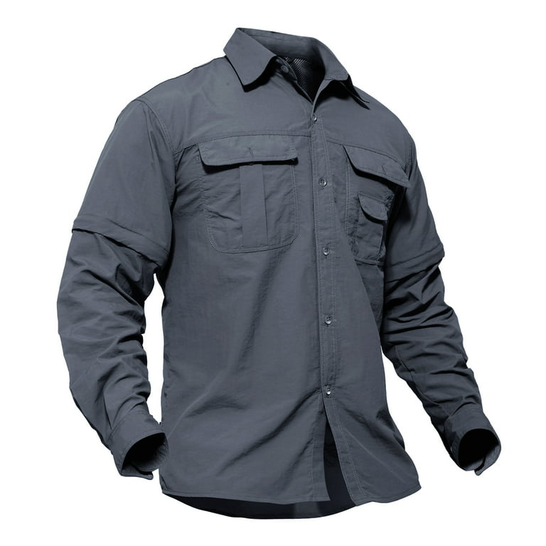 TACVASEN Mens Lightweight Hiking T-Shirt Convertible Outdoor Shirt Dark  Gray XL