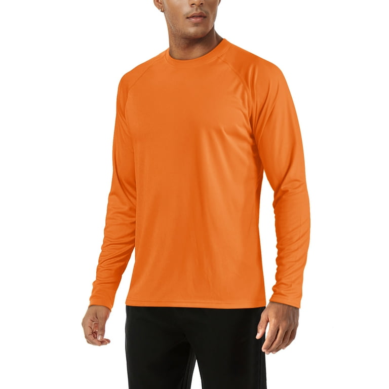 TACVASEN Mens Long Sleeve Shirt for Sun Protection Hiking Pullover Orange XL