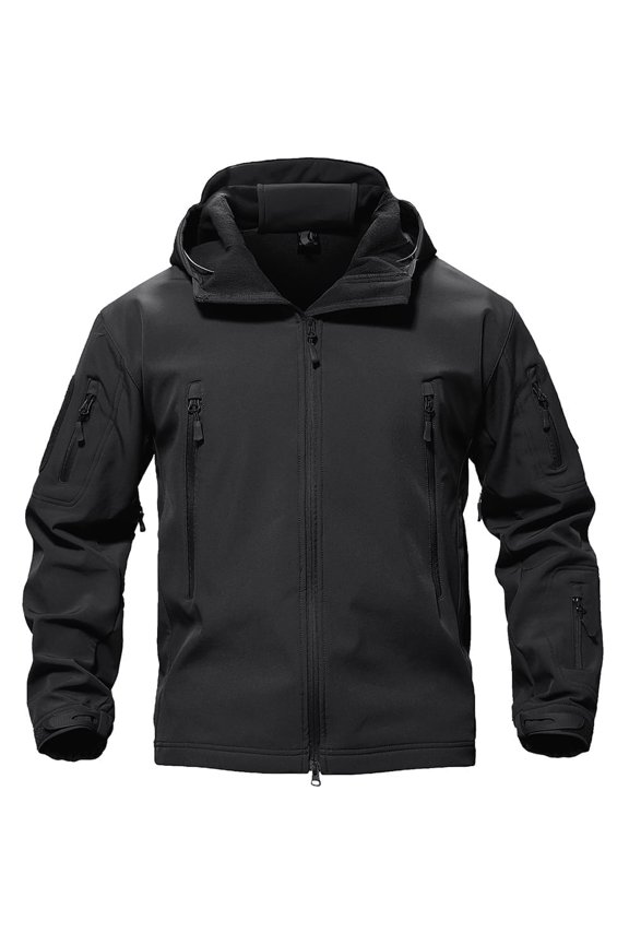 Mens Outdoor Soft Shell Hoodie Winter Fleece Jacket Coat Black XL