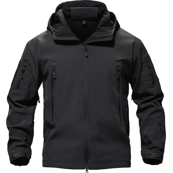 TACVASEN Mens Outdoor Soft Shell Hoodie Winter Fleece Jacket hooks and loops Coat Black M