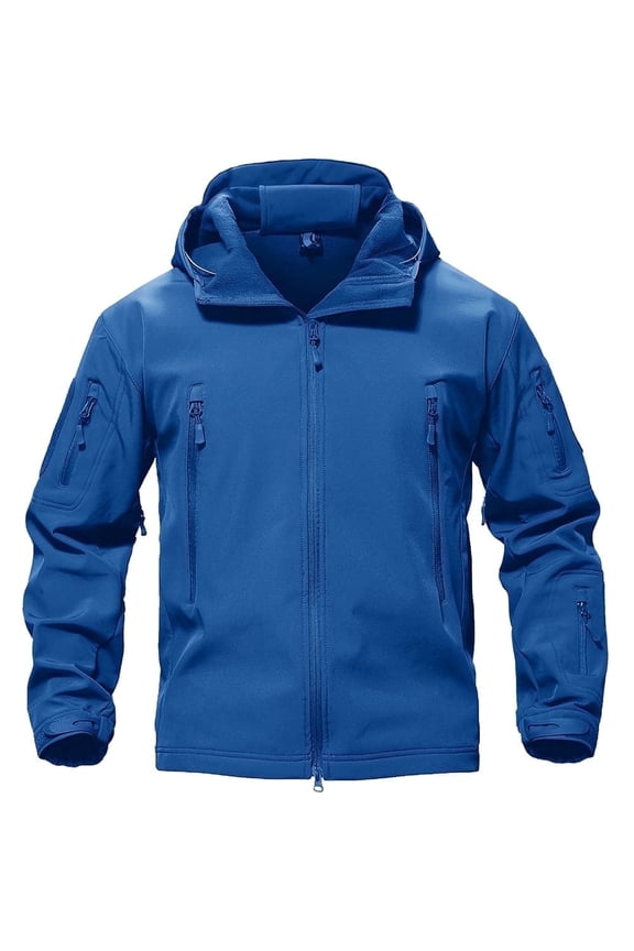 Mens Quick Dry Jacket Warm Winter Hoodie Soft Shell hooks and loops Coat Blue 2XL