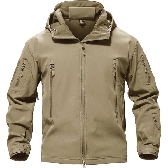 TACVASEN Mens Water Resistant Soft Shell Jacket Winter Fleece Coat Khaki M