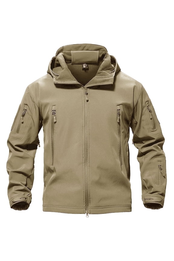 Mens Water Resistant Soft Shell Jacket Winter Fleece Coat Khaki S