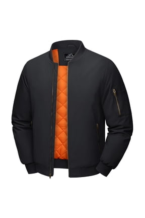 Mens Winter Windbreaker Casual Jacket Long Sleeves Classic Sports Work Coat Full Zip Padded Outwear, Black, L